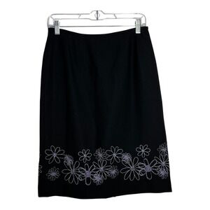 Le Suit Petite Black Floral Embroidered Pencil Skirt Career Office